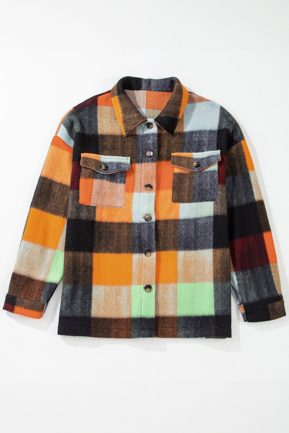 Orange Plaid Print Flap Pocket Long Jacket-Chaelisa's New Jammies