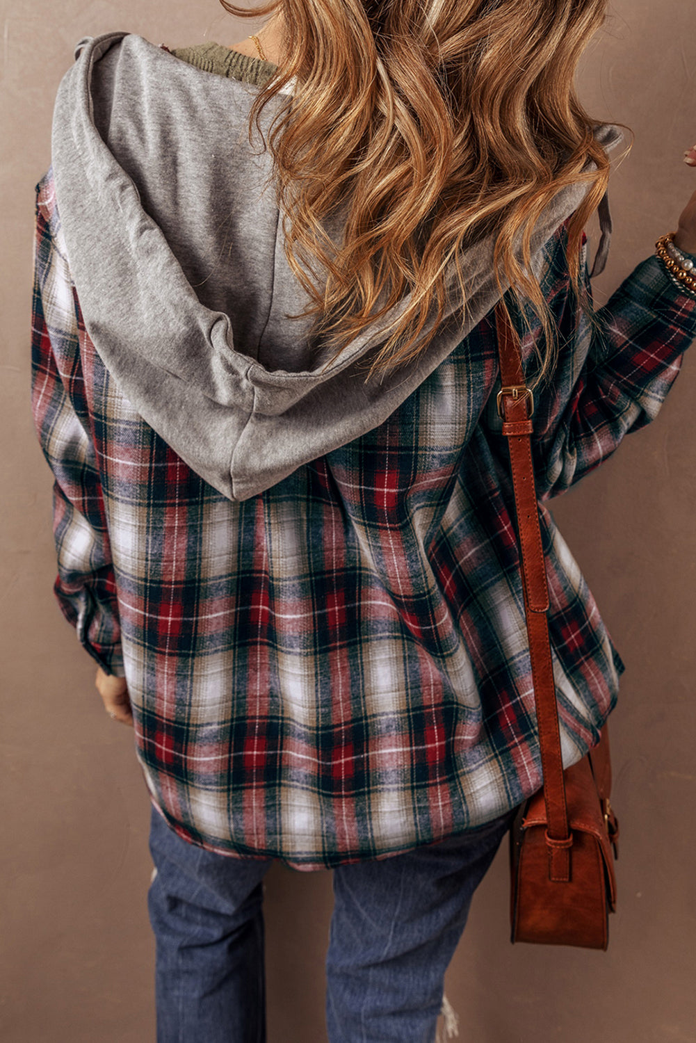 Red Plaid Print Chest Pocket Buttoned Hooded Shacket-Chaelisa's New Jammies