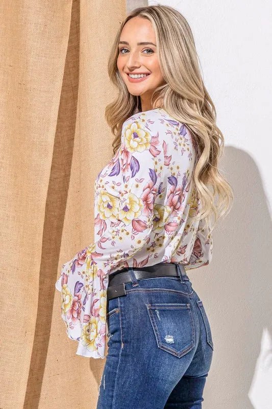 And The Why Floral Printed Bell Sleeve Casual Top - Chaelisa's New Jammies
