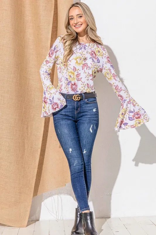 And The Why Floral Printed Bell Sleeve Casual Top - Chaelisa's New Jammies