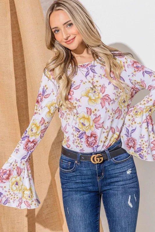 And The Why Floral Printed Bell Sleeve Casual Top - Chaelisa's New Jammies