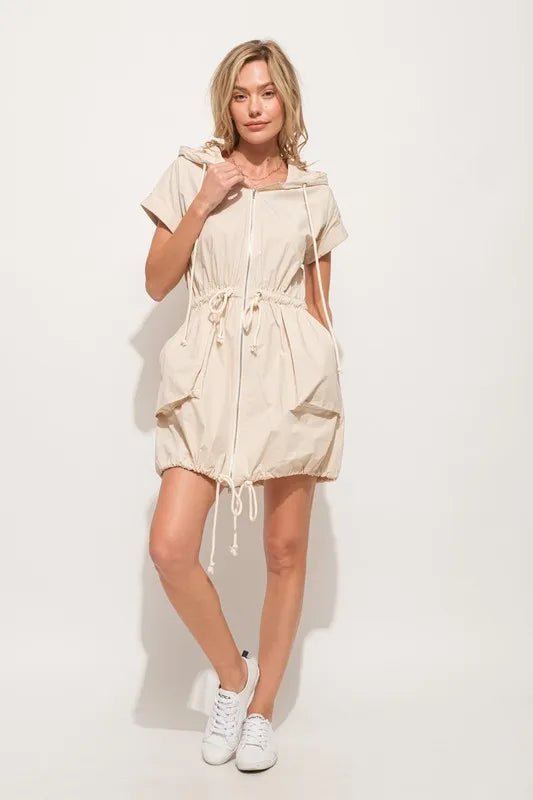 And The Why Short Sleeve String Details Hooded Mini Dress - Chaelisa's New Jammies