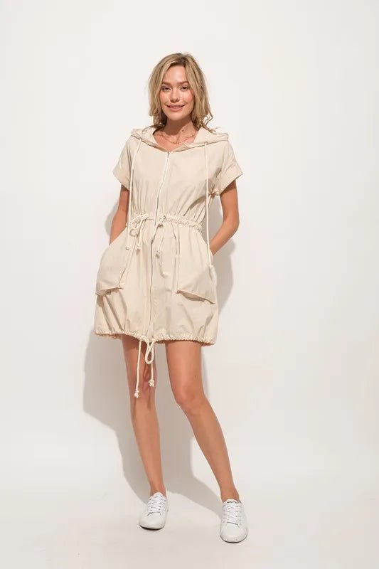 And The Why Short Sleeve String Details Hooded Mini Dress - Chaelisa's New Jammies