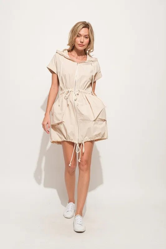 And The Why Short Sleeve String Details Hooded Mini Dress - Chaelisa's New Jammies