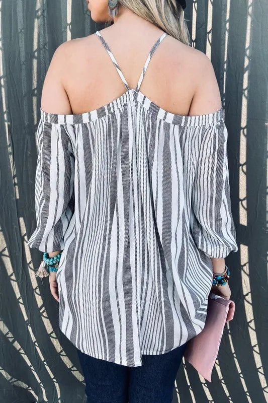 And The Why Stripe Printed Cold Shoulder Halter Neck Top - Chaelisa's New Jammies