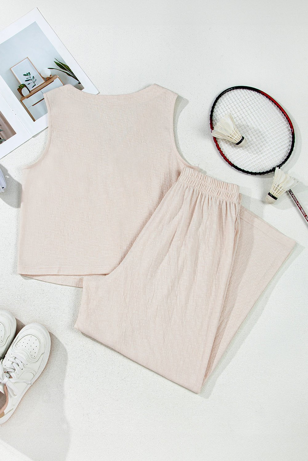 Apricot Buttoned V Neck Tank Top and Wide Leg Pants Casual Outfit - Chaelisa's New Jammies