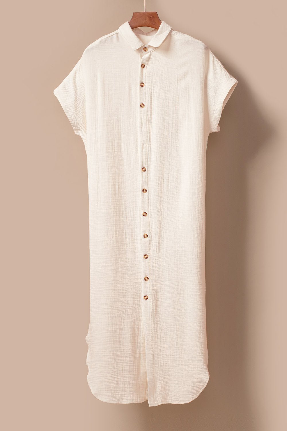 Apricot Crinkled Buttons Maxi Beach Dress with Slits - Chaelisa's New Jammies