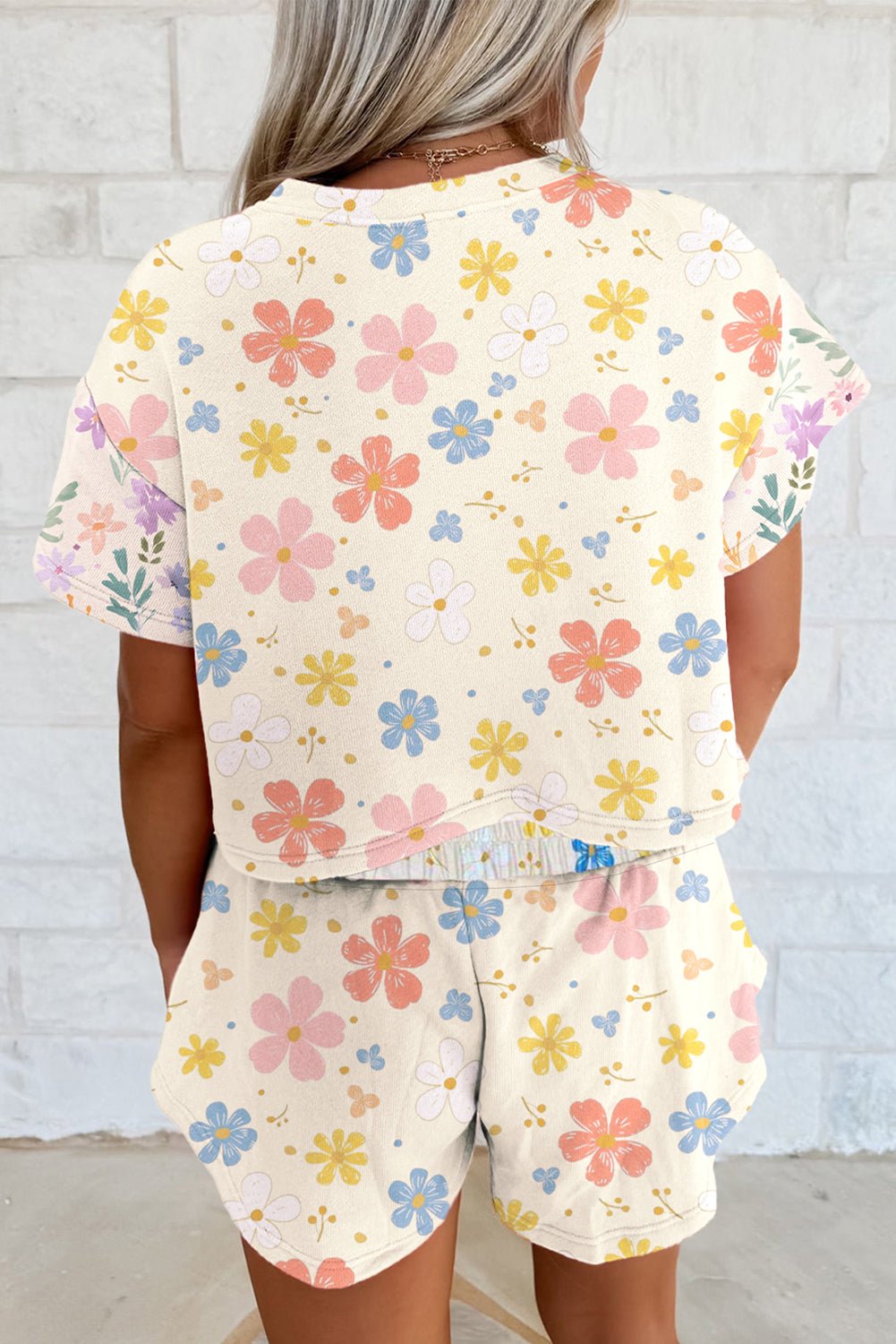 Apricot Floral Print Crop Top Wide Leg Short Set - Chaelisa's New Jammies
