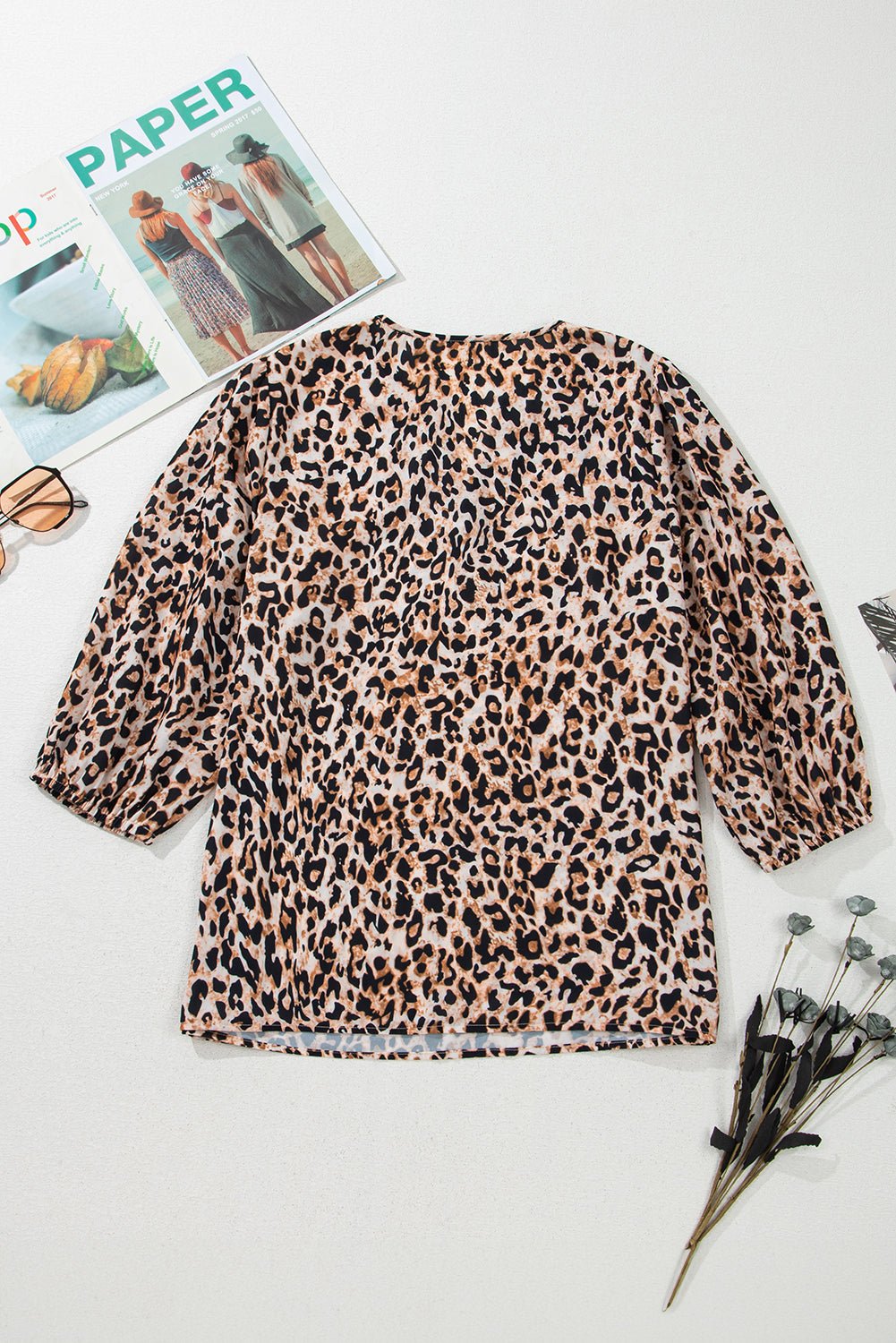 Apricot Leopard V Neck Half Sleeve Blouse - Chaelisa's New Jammies