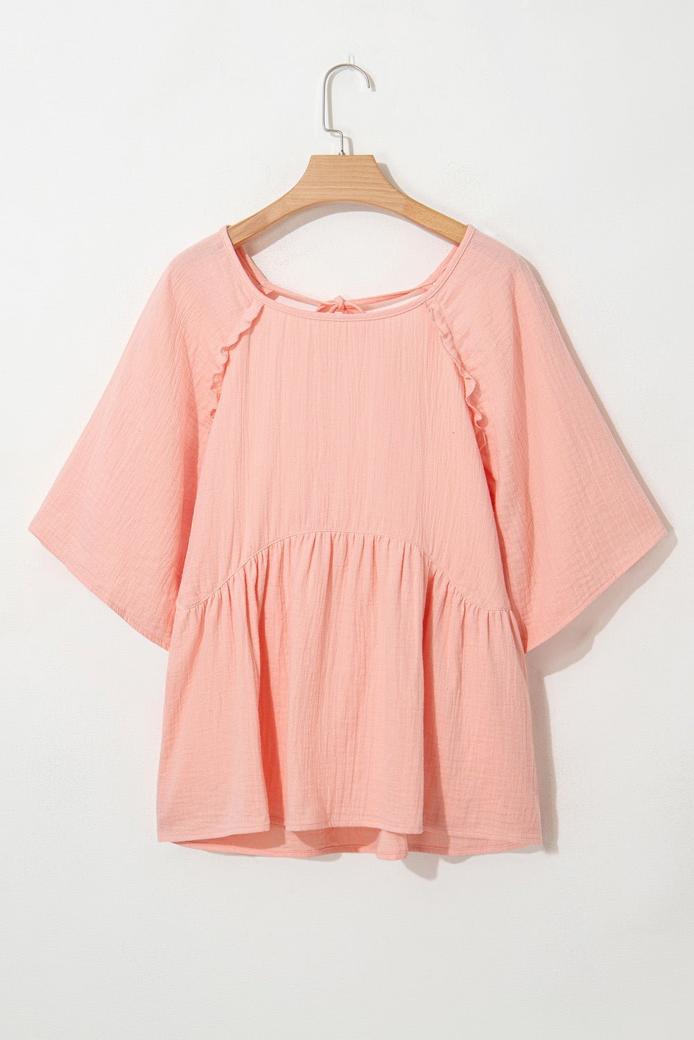 Apricot Pink Plus Size Textured Wide Short Sleeve Babydoll Blouse - Chaelisa's New Jammies