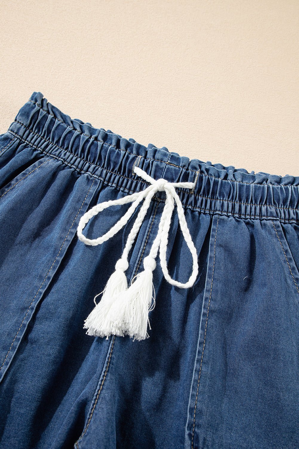 Ashleigh Blue Raw Hem Drawstring High Waist Denim Shorts with Pockets - Chaelisa's New Jammies