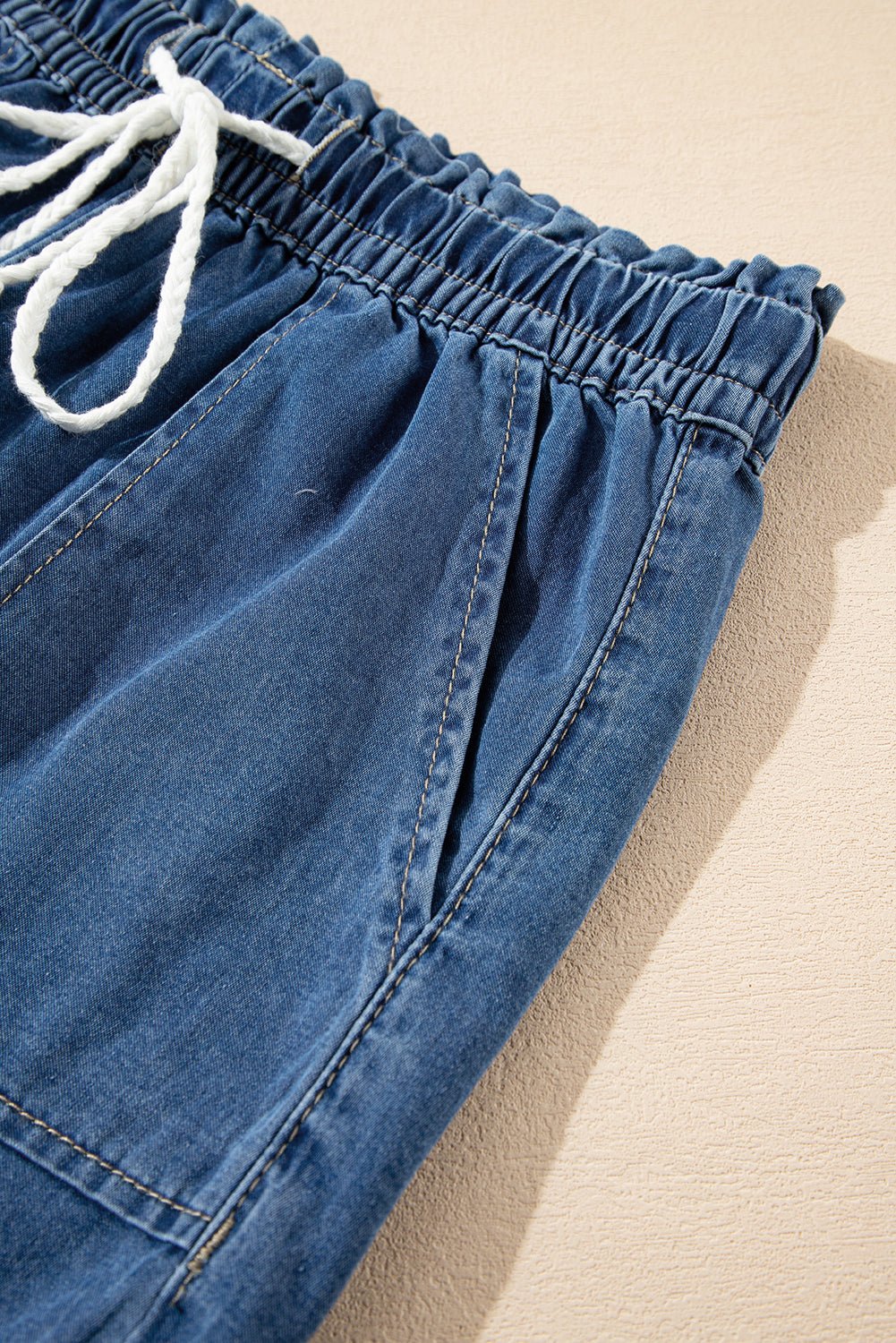 Ashleigh Blue Raw Hem Drawstring High Waist Denim Shorts with Pockets - Chaelisa's New Jammies