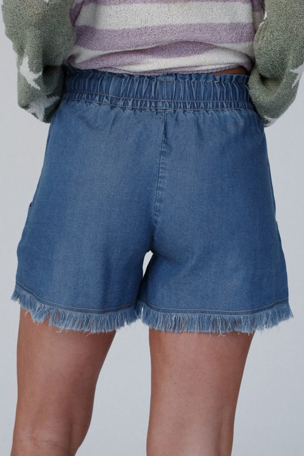 Ashleigh Blue Raw Hem Drawstring High Waist Denim Shorts with Pockets - Chaelisa's New Jammies