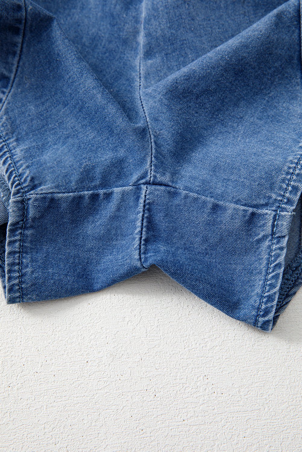Ashleigh Blue Spaghetti Straps V Neck Belted Ruffled Leg Chambray Romper - Chaelisa's New Jammies