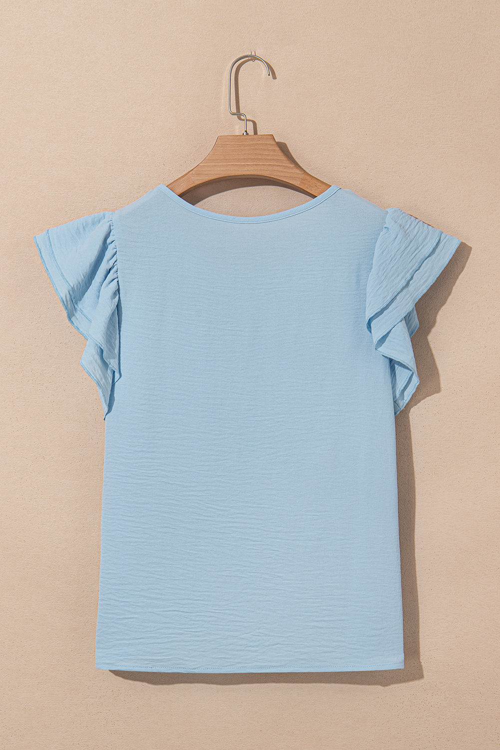 Mist Blue Solid Color Ruffled Short Sleeve Casual Blouse-Chaelisa's New Jammies