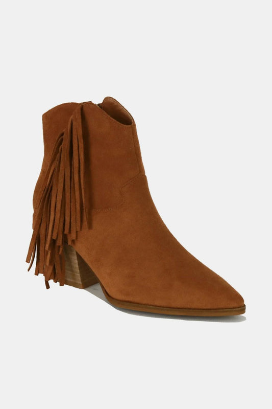 Beast Fashion Suede Fringe Point Toe Ankle Boots-Chaelisa's New Jammies