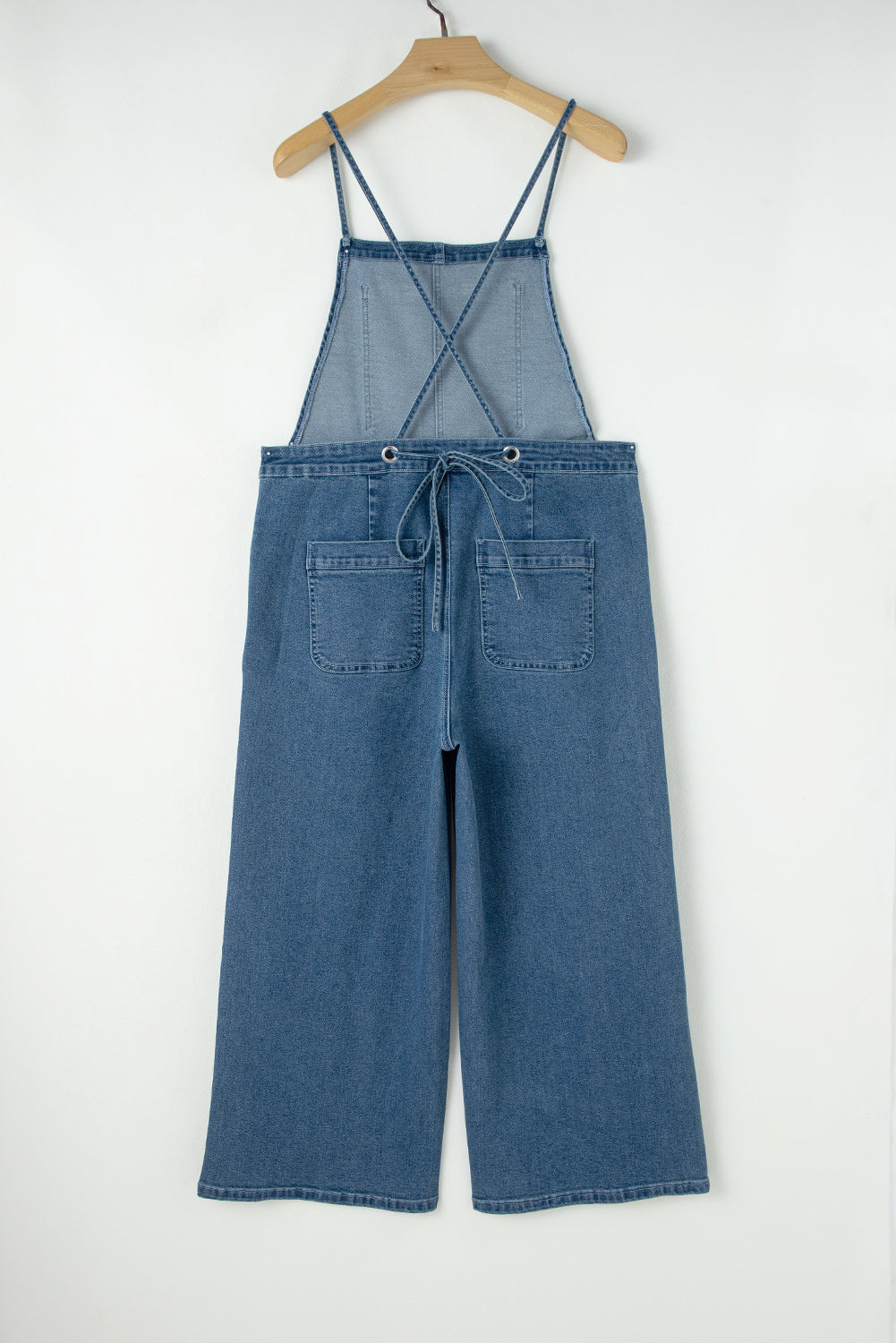 Dusk Blue Adjustable Tie Straps Cropped Wide Leg Denim Overalls-Chaelisa's New Jammies