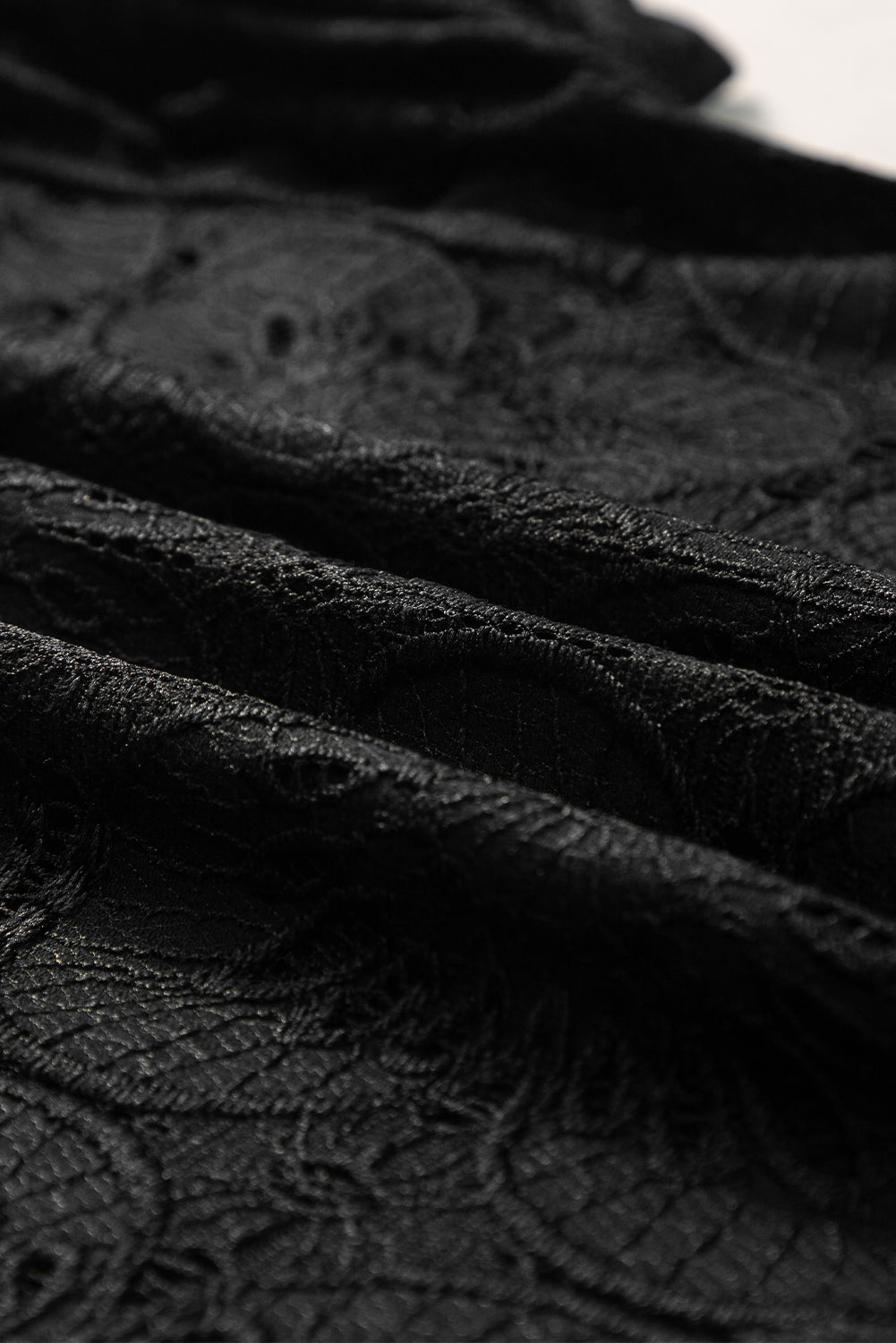 Black Flower Eyelet Jacquard Keyhole Flounce Sleeve Top-Chaelisa's New Jammies