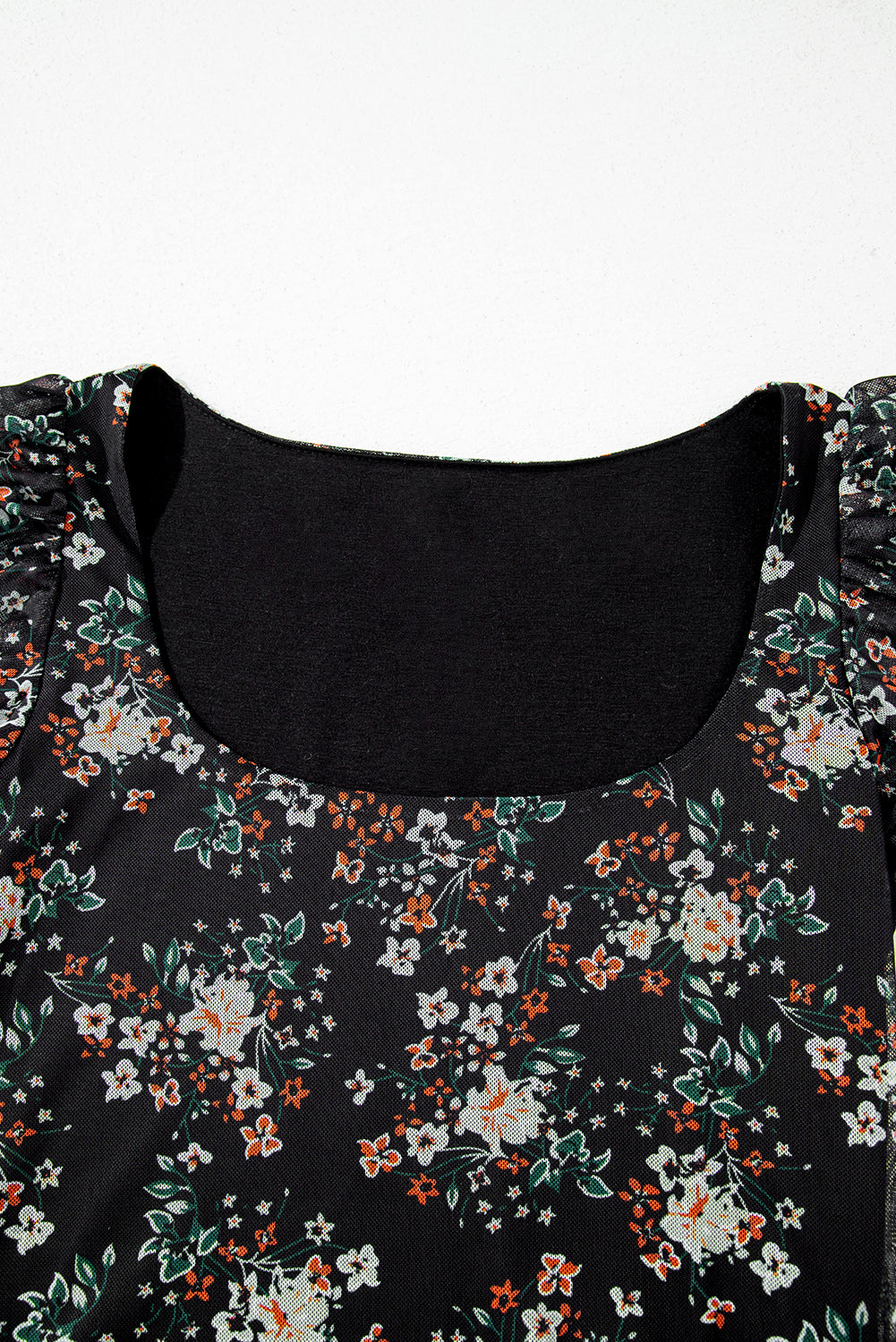 Black Floral Print U Neck Short Puff Sleeve Bodysuit-Chaelisa's New Jammies