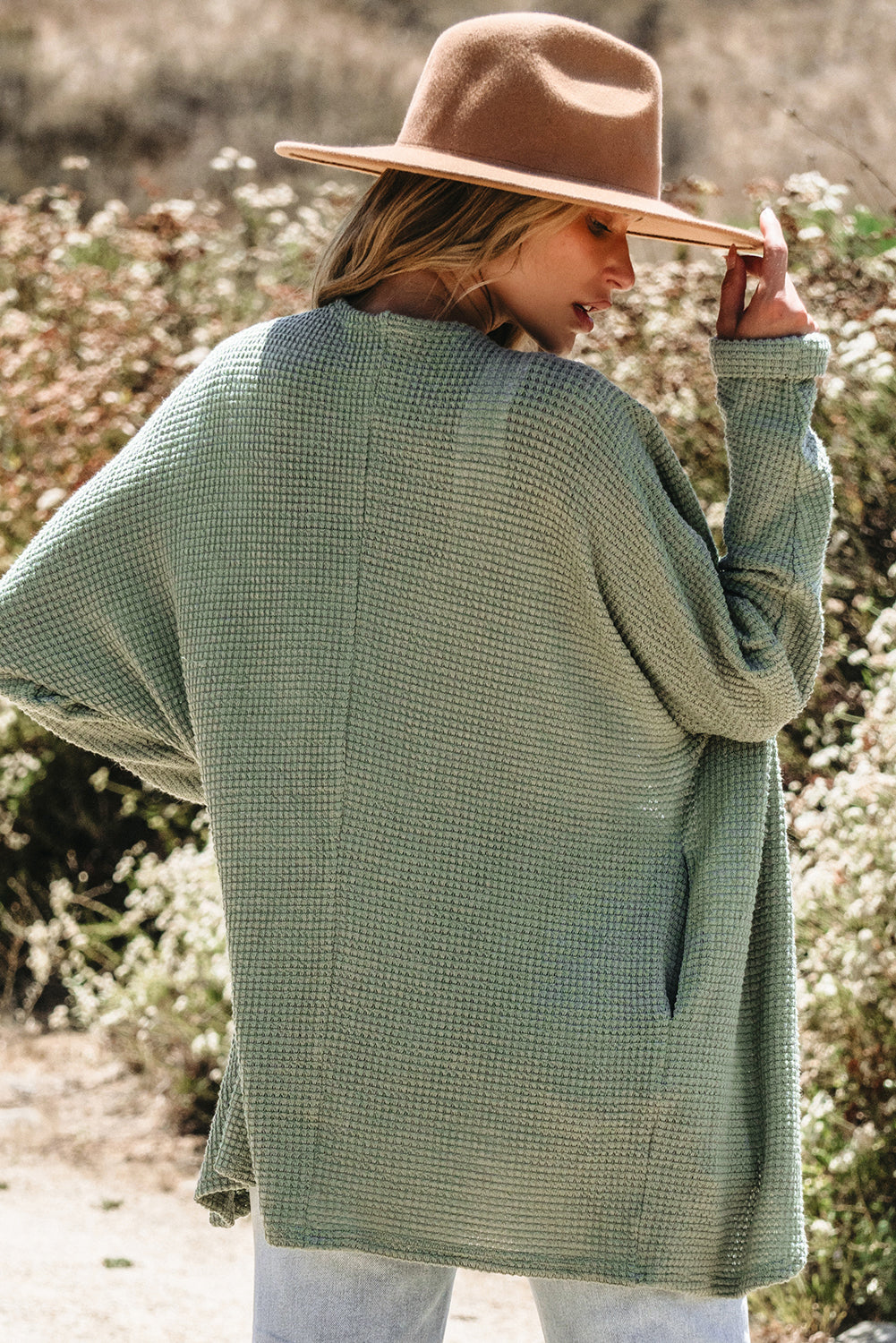 Laurel Green Waffle Knit Open Front Cardigan-Chaelisa's New Jammies