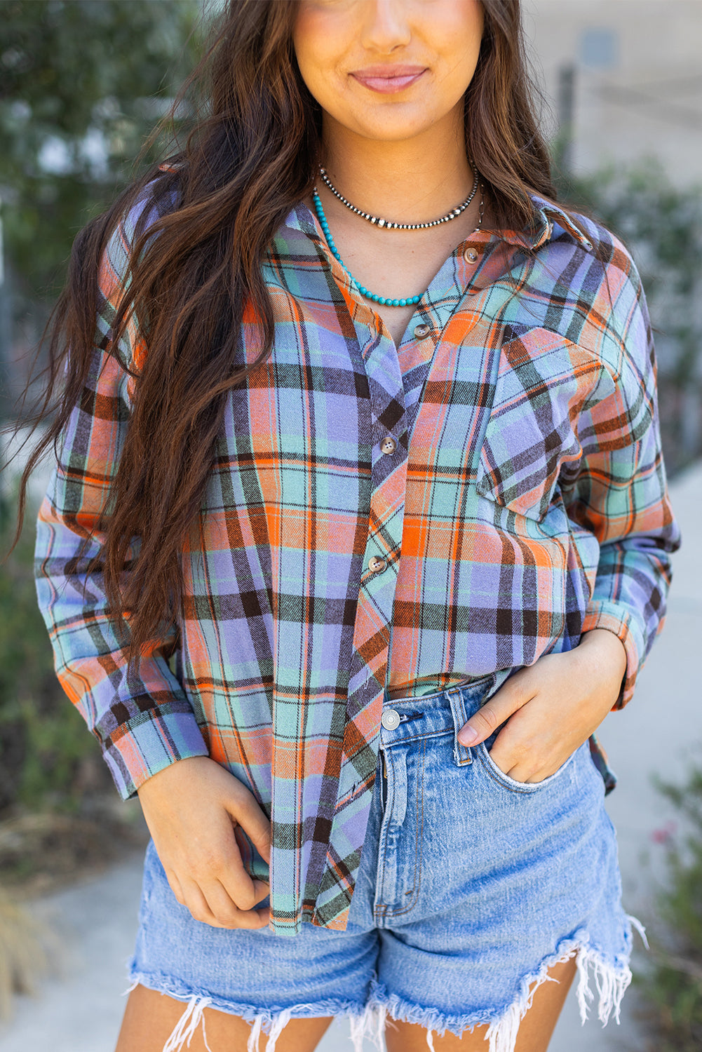 Orange Plaid Print Loose Vintage Shirt-Chaelisa's New Jammies