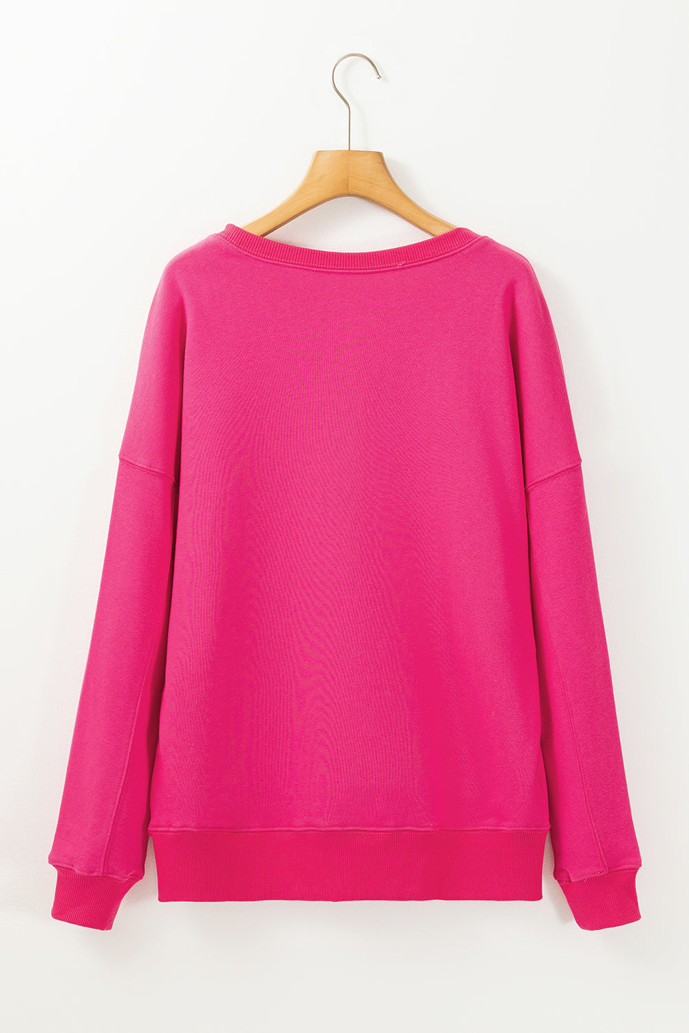 Rose Red Drop Shoulder Crisscross Stitching Pocketed Loose Sweatshirt-Chaelisa's New Jammies