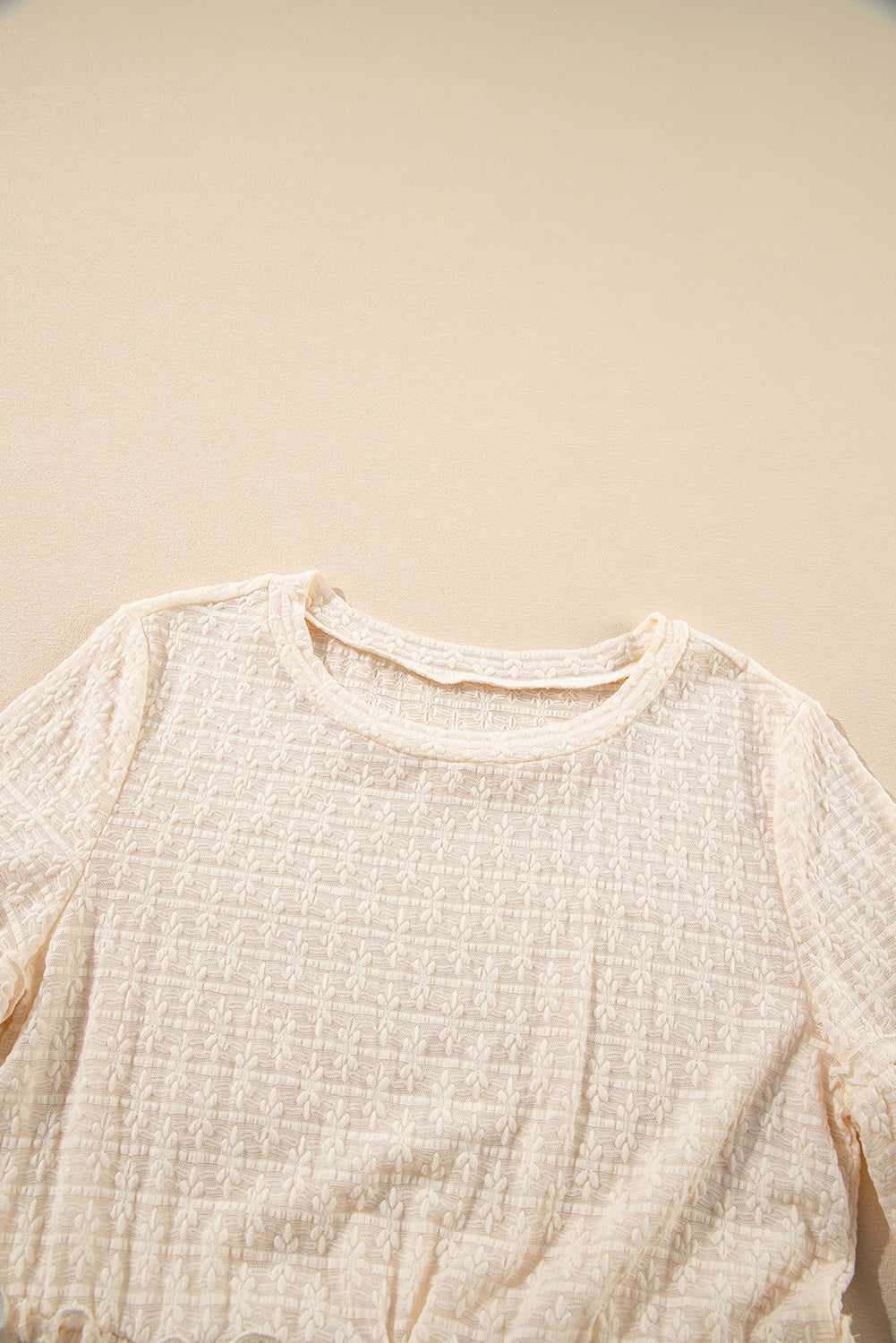 Beige Solid Color Textured Ruffled Short Sleeve Blouse-Chaelisa's New Jammies