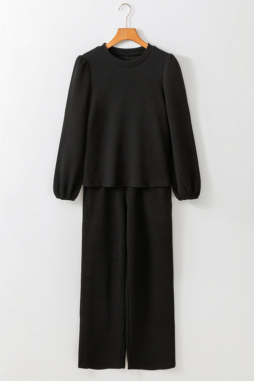 Black Textured Puff Sleeve Top and Pants Set-Chaelisa's New Jammies