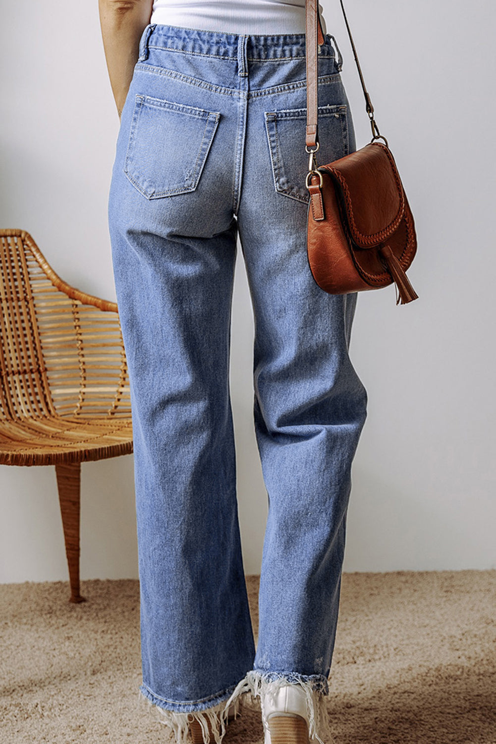 Ashleigh Blue Distressed Raw Hem Straight Leg High Waist Jeans-Chaelisa's New Jammies