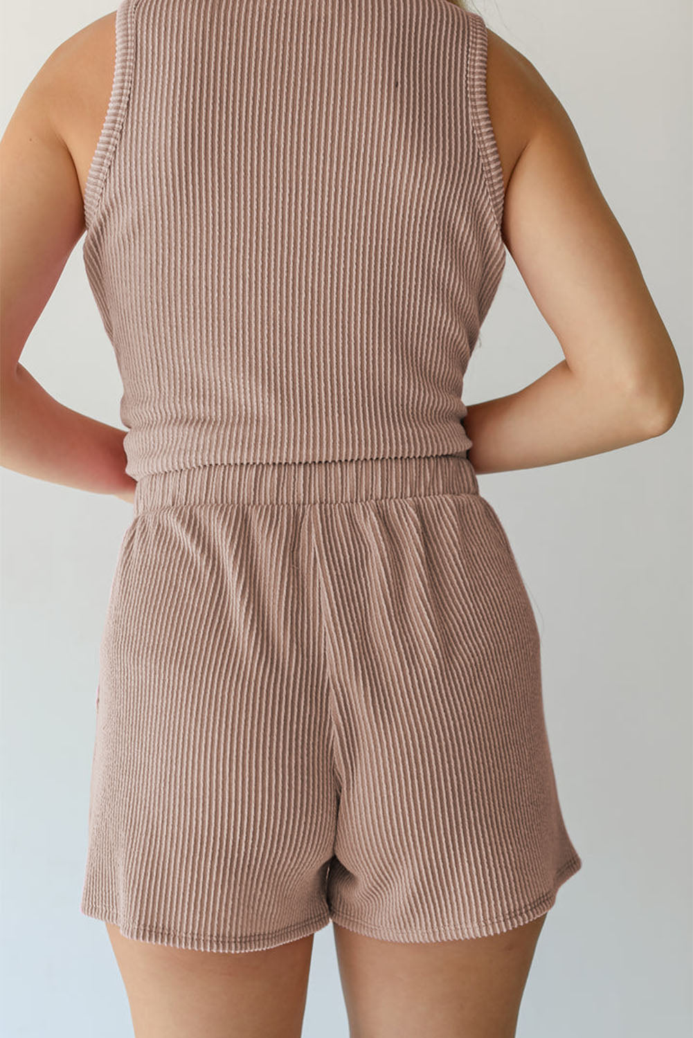 Smoke Gray Corded Sleeveless Top and Pocketed Shorts Set-Chaelisa's New Jammies
