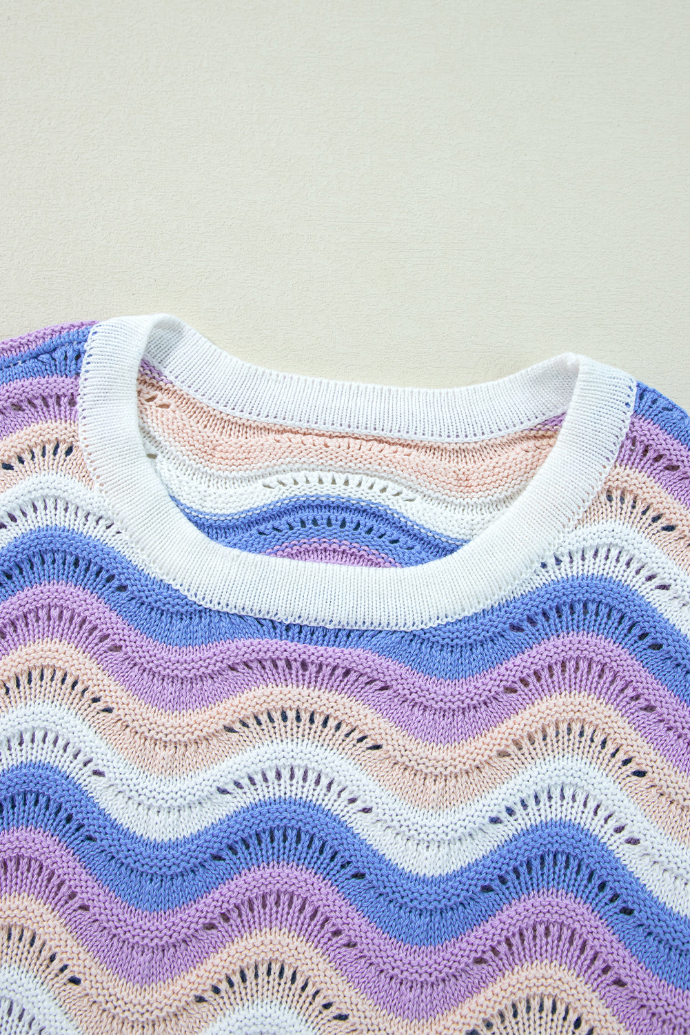 Purple Stripe Wavy Pointelle Knit Drop Shoulder Sweater-Chaelisa's New Jammies
