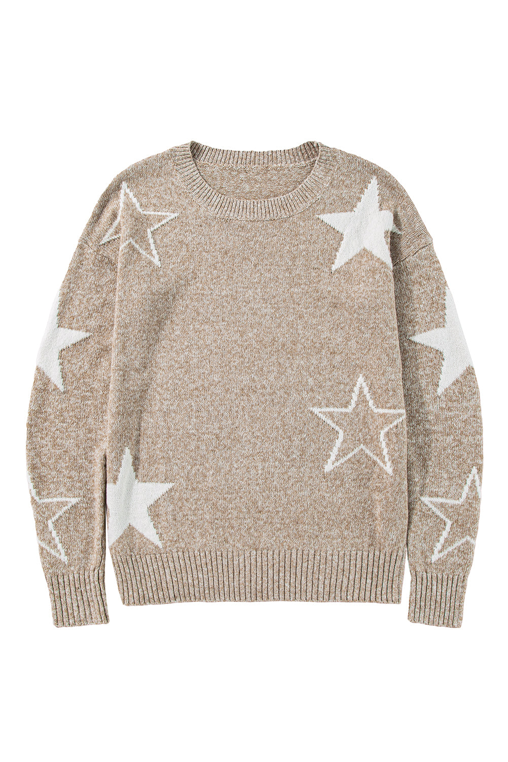 Khaki Star Pattern Drop Shoulder Sweater-Chaelisa's New Jammies