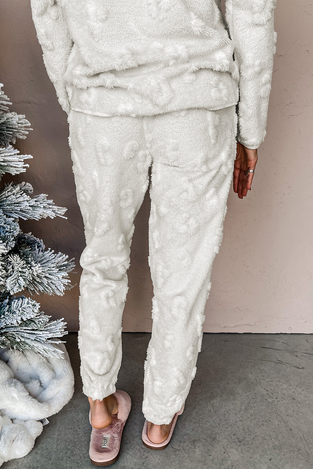 Light Grey Leopard Textured Loose Fit Fleece Lounge Set-Chaelisa's New Jammies