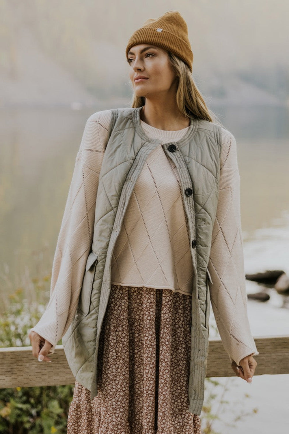 Grass Green Quilted Long Vest Jacket with Pockets-Chaelisa's New Jammies