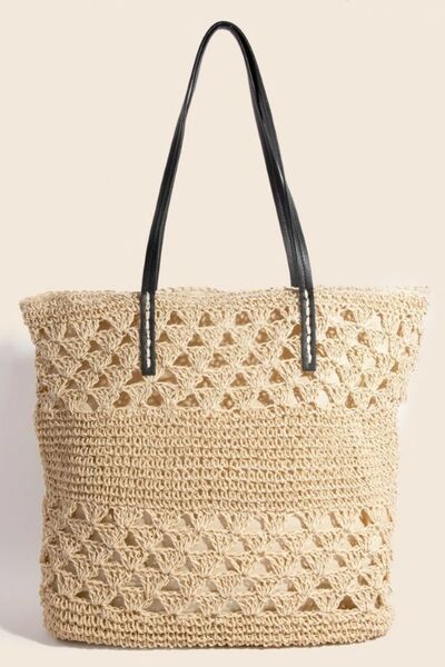 Fame Faux Leather Handle Knitted Tote Bag-Chaelisa's New Jammies