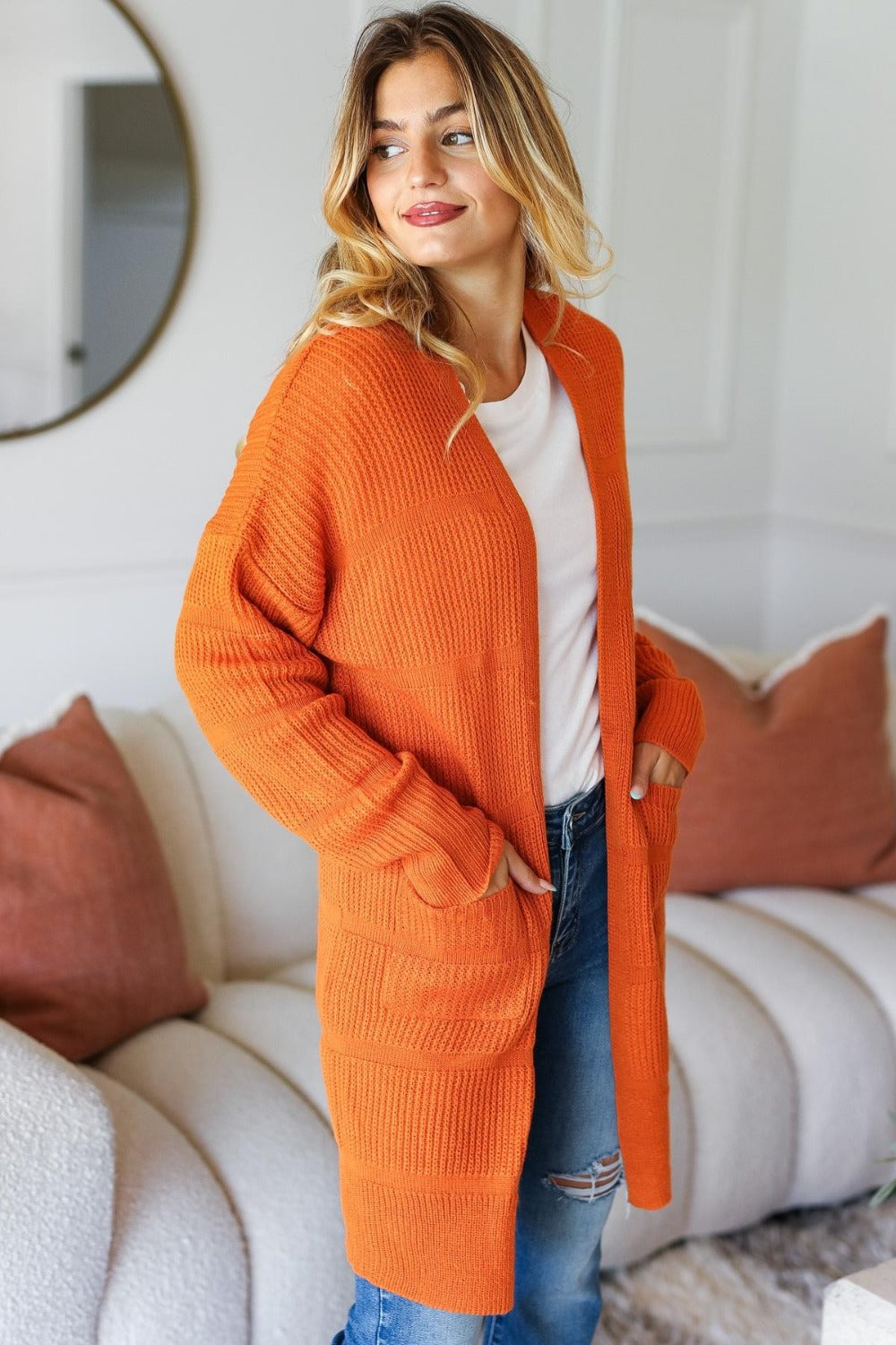 Haptics Full Size Stripe Textured Open Front Cardigan with Pockets-Chaelisa's New Jammies