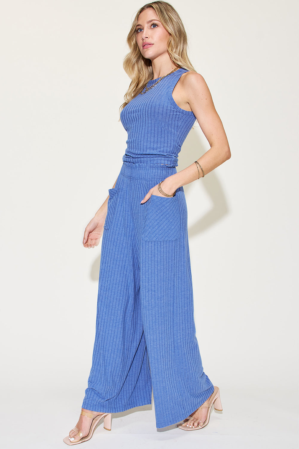 Basic Bae Full Size Ribbed Tank and Wide Leg Pants Set-Chaelisa's New Jammies