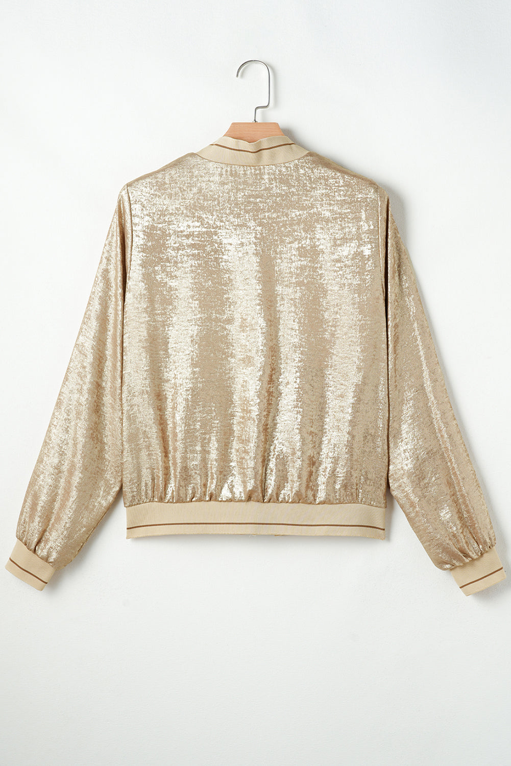 Pale Khaki Metallic Zip up Baseball Jacket-Chaelisa's New Jammies