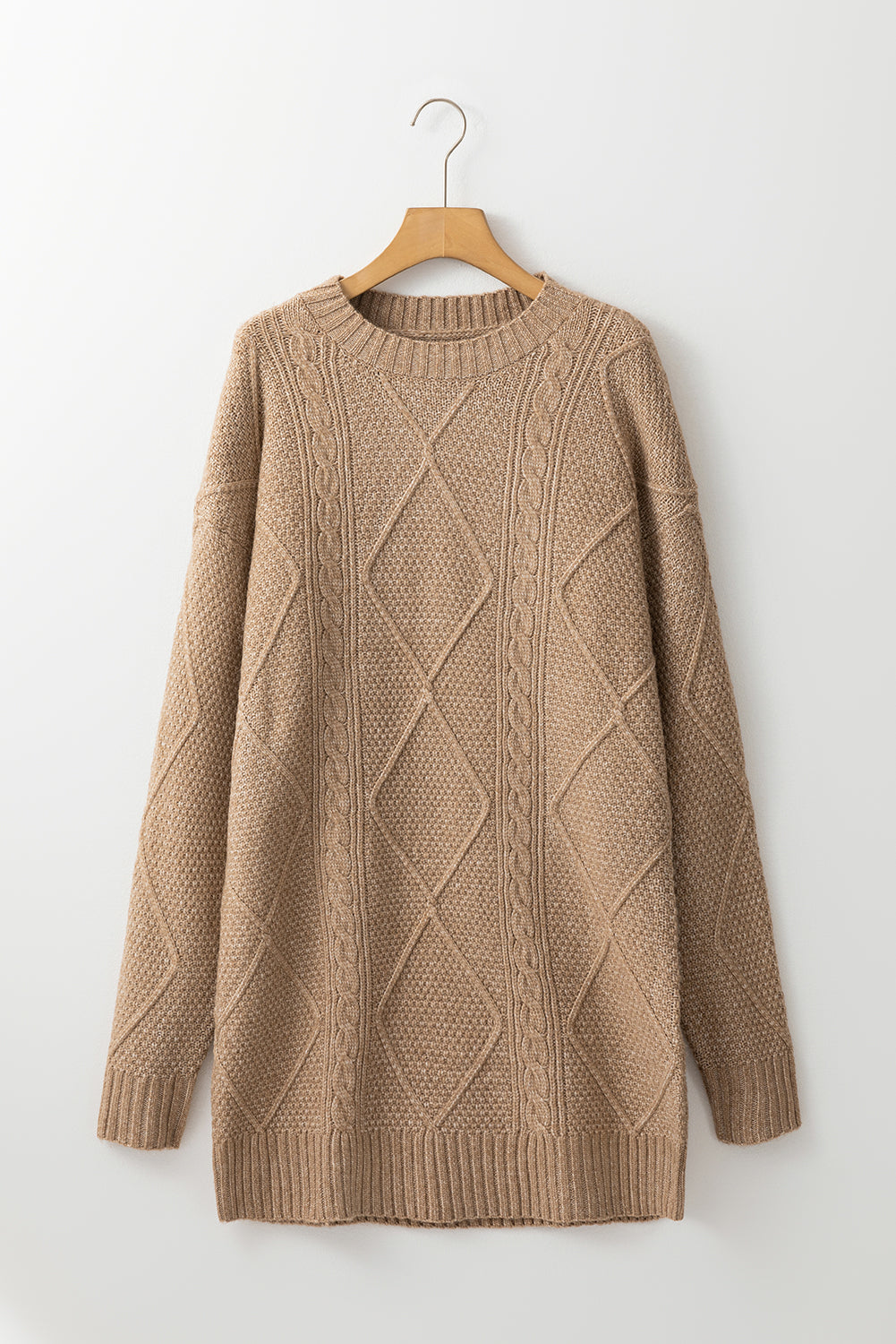 Parchment Cable Knit Drop Shoulder Loose Fit Sweater Dress-Chaelisa's New Jammies