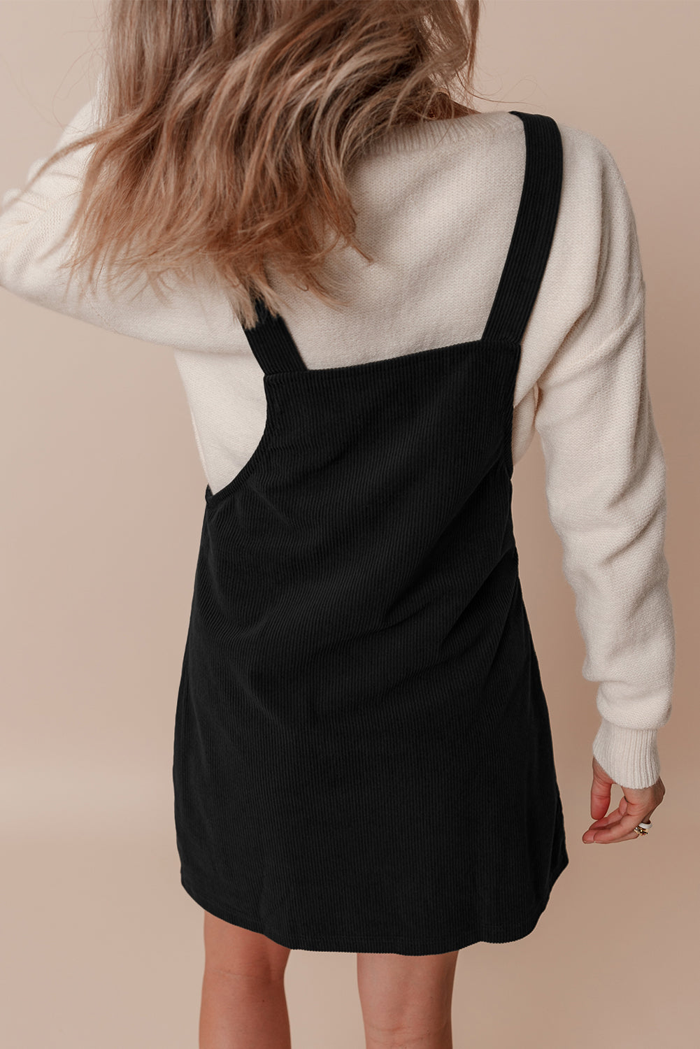Black Solid Front Pockets Sleeveless Corduroy Overall Dress-Chaelisa's New Jammies