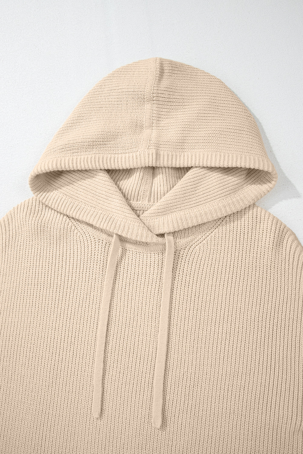 Beige Solid Color Drawstring Hooded Drop Shoulder Pullover Sweater-Chaelisa's New Jammies