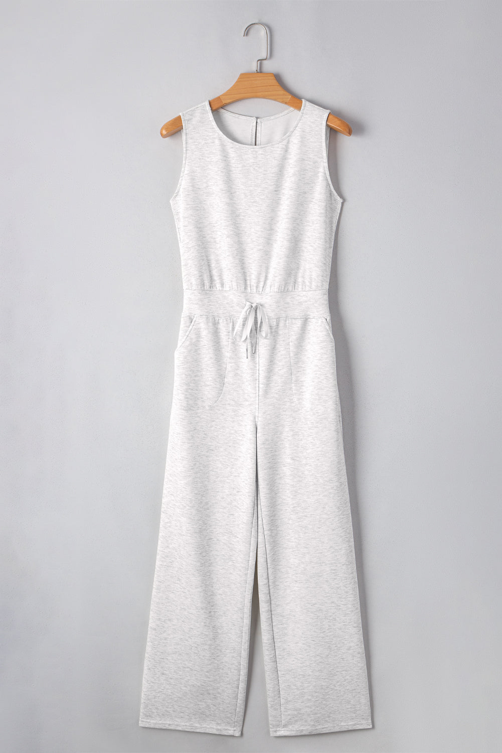 Light Grey Solid Color Crew Neck Drawstring High Waist Sleeveless Jumpsuit-Chaelisa's New Jammies