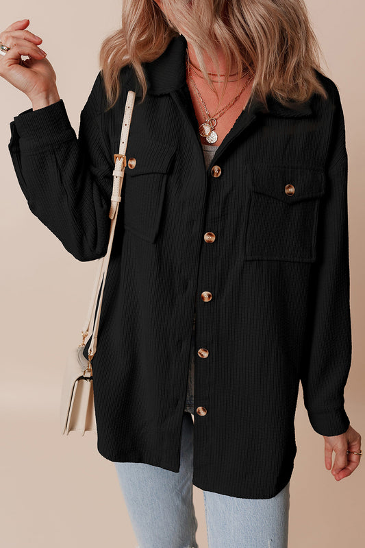 Black Corduroy Flap Pocket Button Up Shacket-Chaelisa's New Jammies