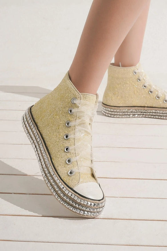 Beast Fashion Glitter Lace-Up Studded Platform Sneakers-Chaelisa's New Jammies