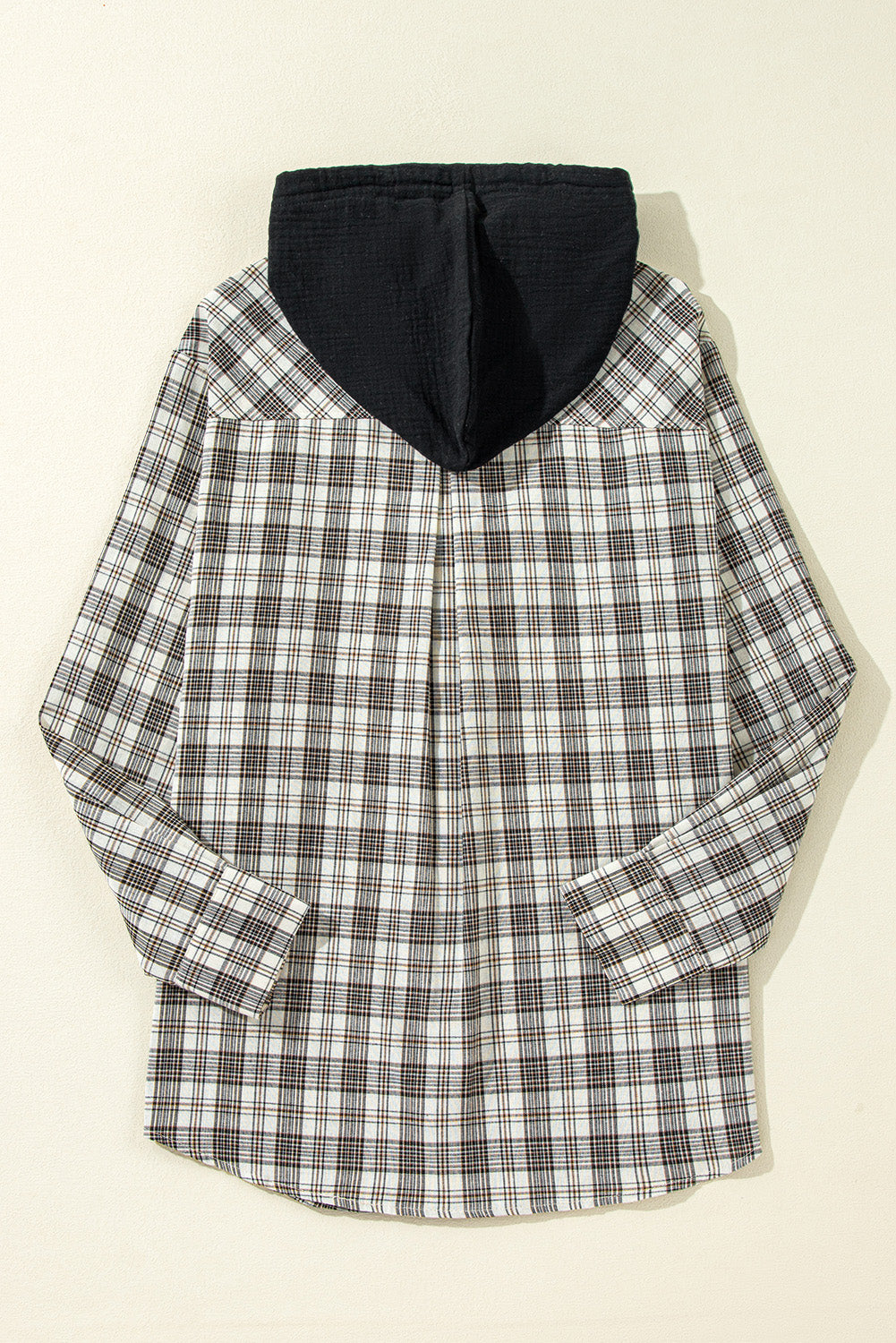 Black Checkered Print Loose Fit Buttoned Hooded Shacket-Chaelisa's New Jammies