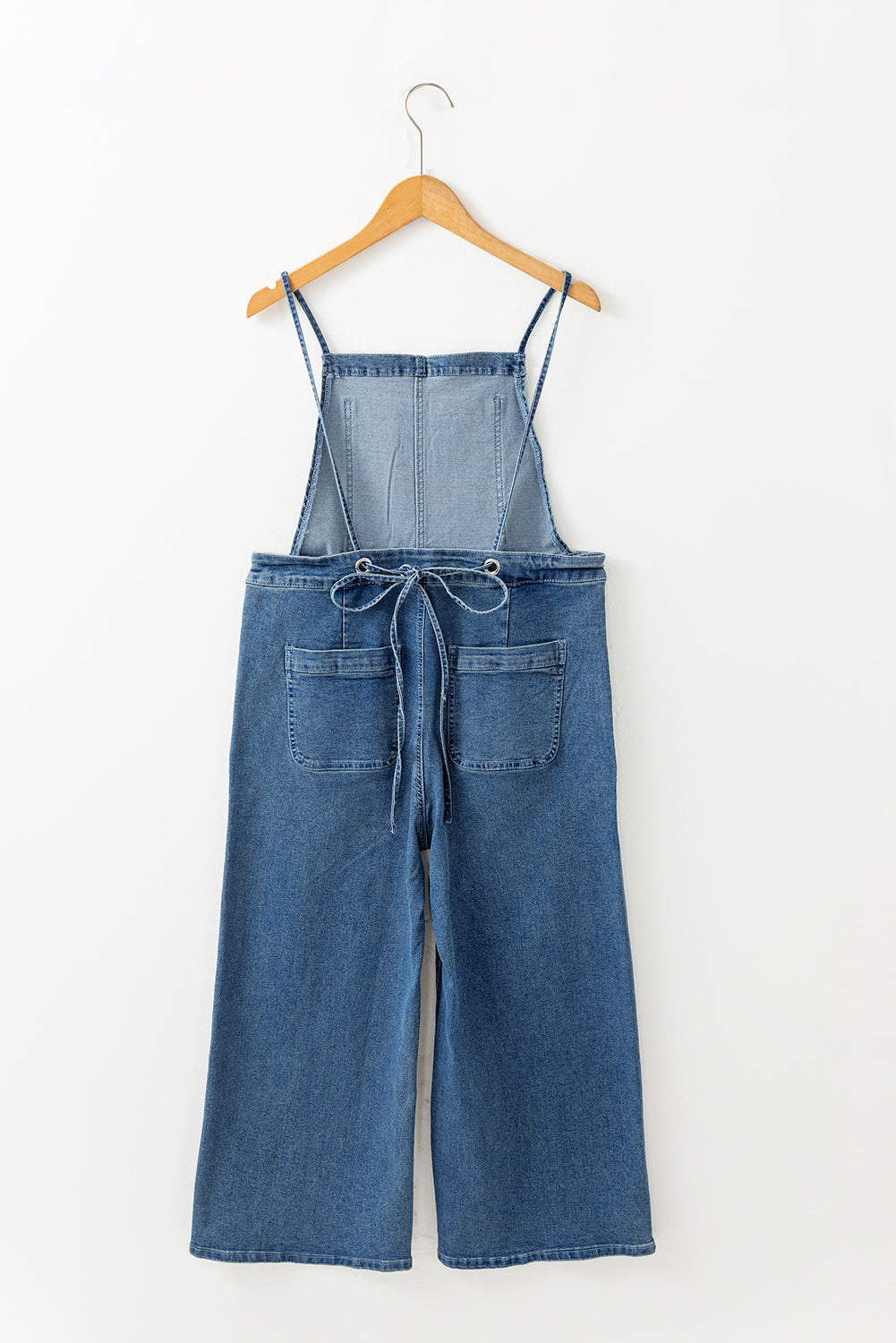Dusk Blue Adjustable Tie Straps Cropped Wide Leg Denim Overalls-Chaelisa's New Jammies