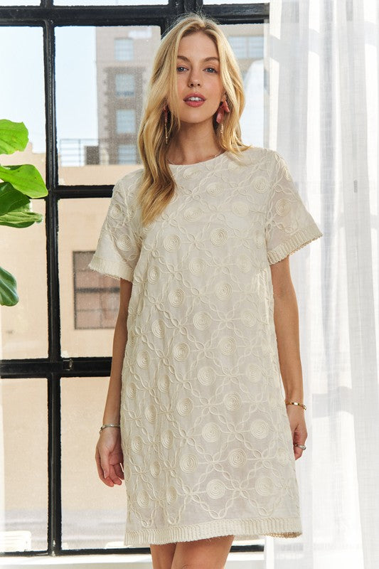 ADORA Applique Round Neck Short Sleeve Shift Dress-Chaelisa's New Jammies