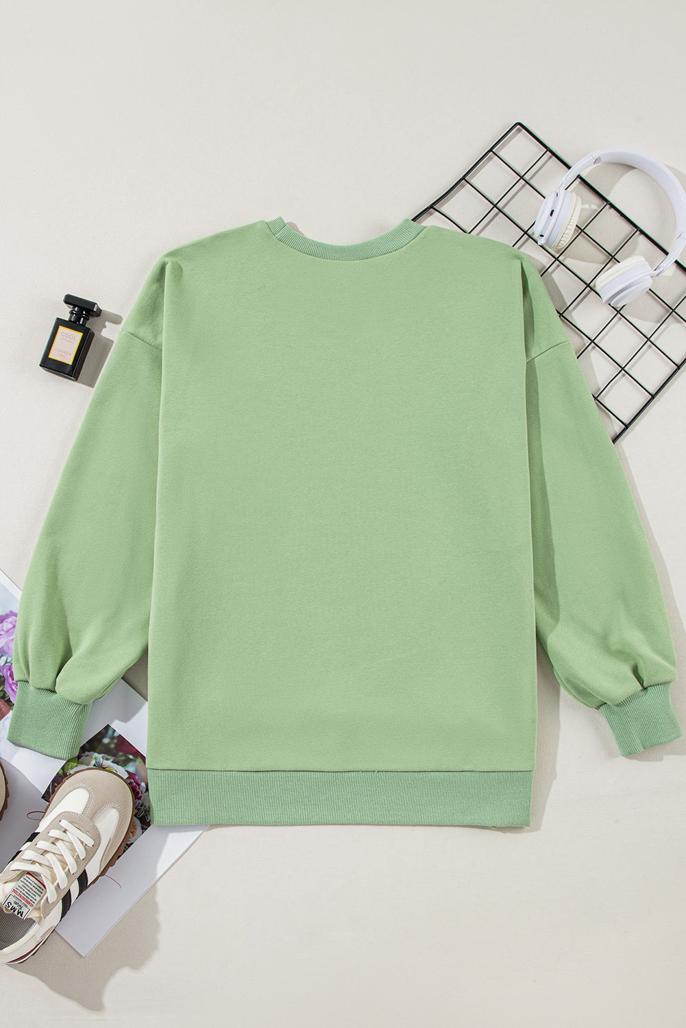 Grass Green Solid Fleece Lined Drop Shoulder High Low Sweatshirt-Chaelisa's New Jammies