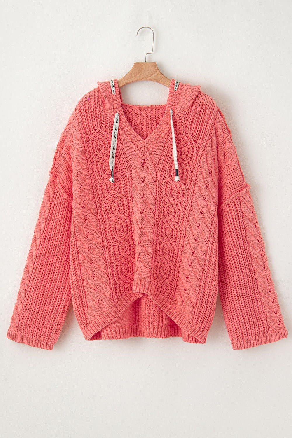 Drawstring Cable-Knit Hooded Sweater-Chaelisa's New Jammies