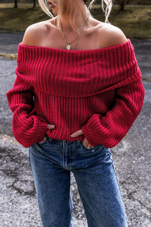 Racing Red Off-the-shoulder Knit Sweater-Chaelisa's New Jammies